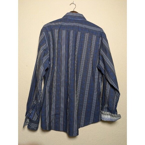 Robert Graham Blue Stripe Button Down Shirt Flip Cuffs Size Large Cameron ASO - Picture 9 of 9
